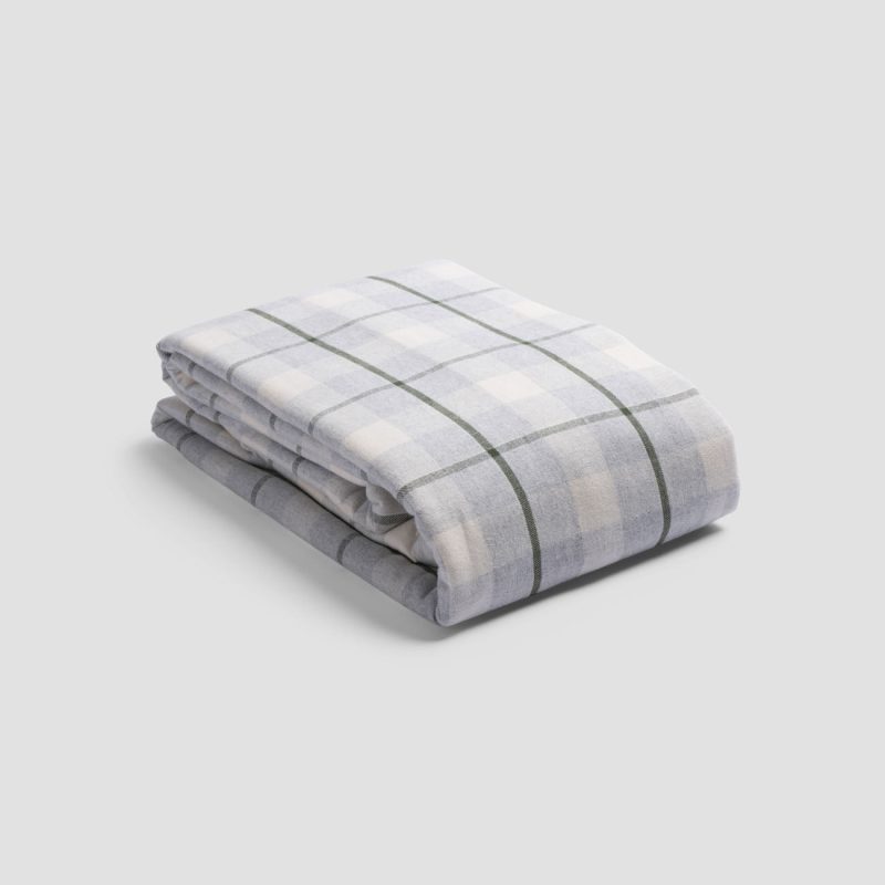 PigletinBed PlaidCheckBrushedCottonBedding DuvetCover FernGreen 1 GreyBG