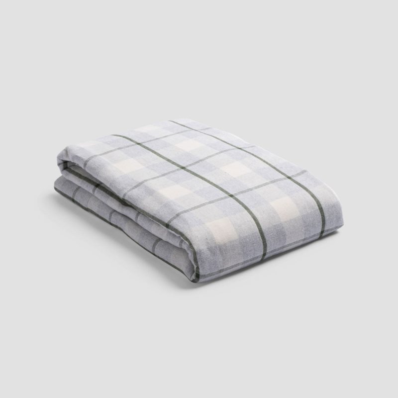 PigletinBed PlaidCheckBrushedCottonBedding FlatSheet FernGreen 1 GreyBG