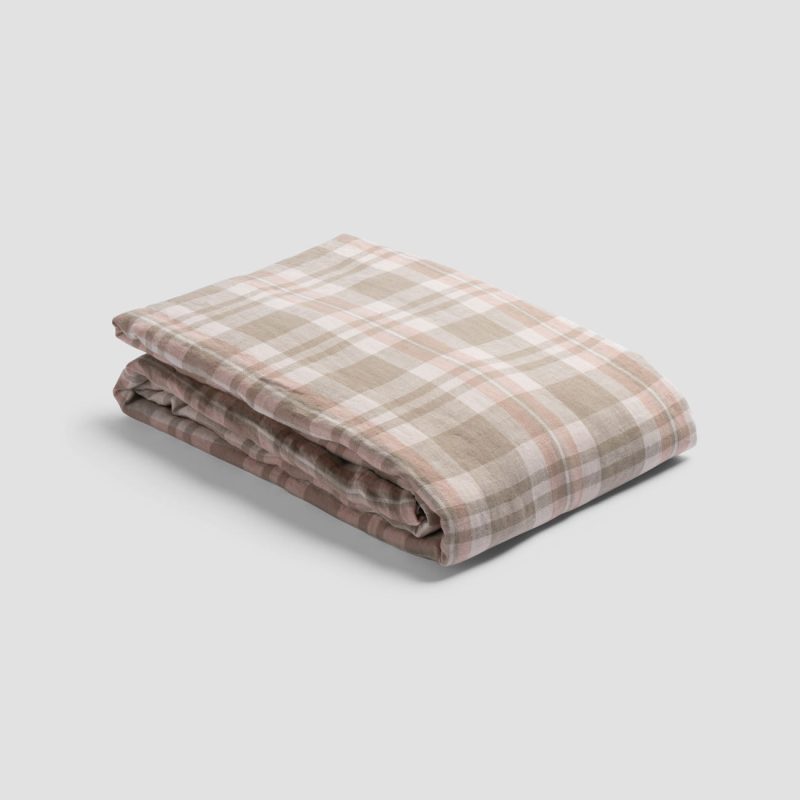 PigletinBed PlaidCheckLinenBedding DuvetCover Taupe 1 GreyBG