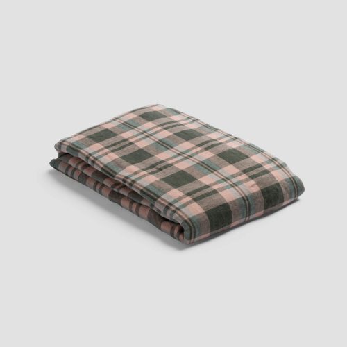 PigletinBed PlaidCheckLinenBedding FlatSheet FernGreen 1 GreyBG