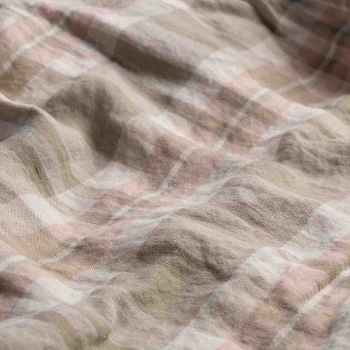 PigletinBed PlaidCheckLinenBedding FlatSheet Taupe 2