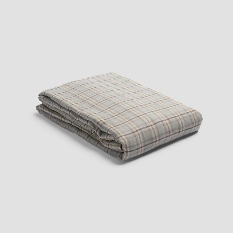 PigletinBed SmallPlaidCheckLinenBedding DuvetCover LaurelGreen 1 GreyBG