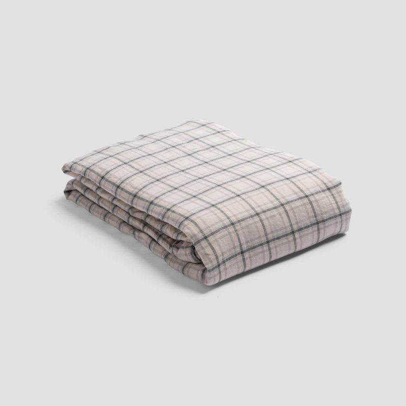 PigletinBed SmallPlaidCheckLinenBedding DuvetCover Natural 1 GreyBG