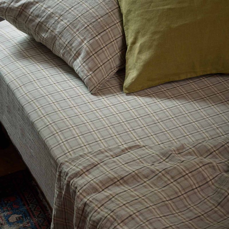 PigletinBed SmallPlaidCheckLinenBedding FittedSheet LaurelGreen Lifestyle 1