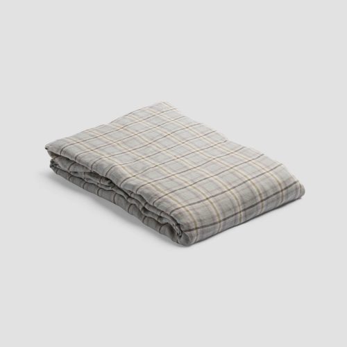 PigletinBed SmallPlaidCheckLinenBedding FittedSheet LaurelGreen 1 GreyBG