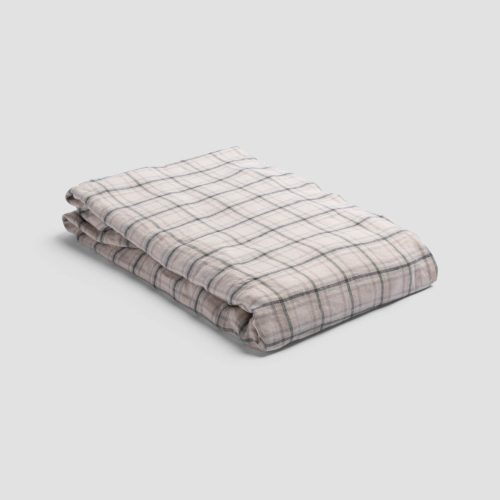 PigletinBed SmallPlaidCheckLinenBedding FittedSheet Natural 1 GreyBG 1