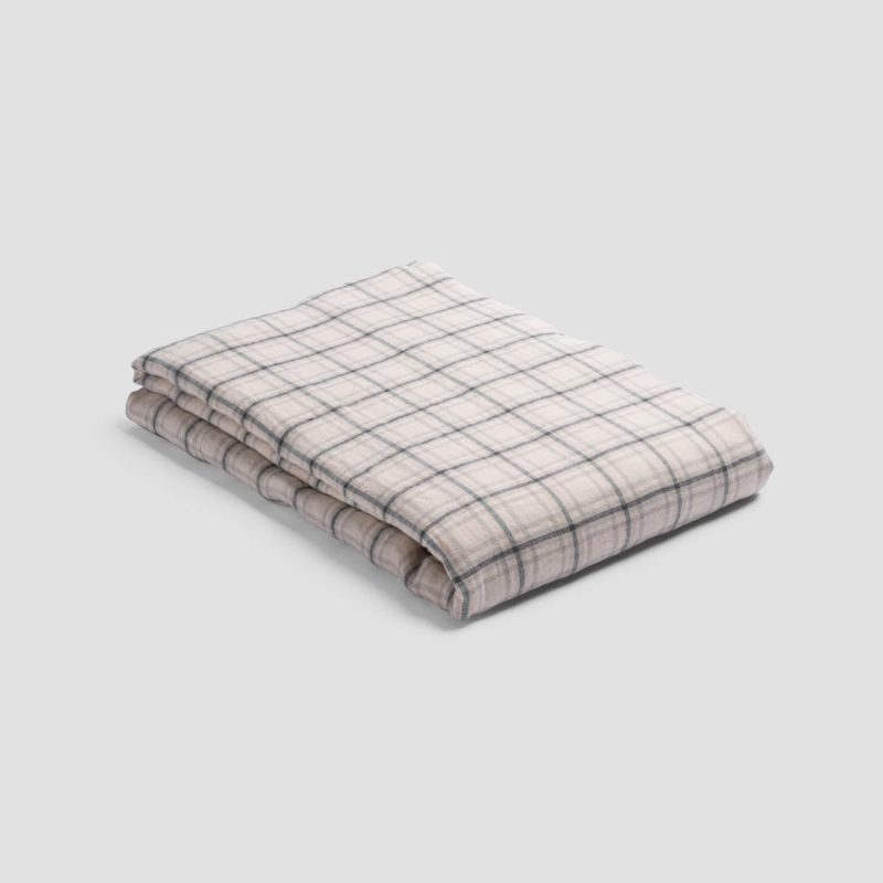 PigletinBed SmallPlaidCheckLinenBedding FlatSheet Natural 1 GreyBG