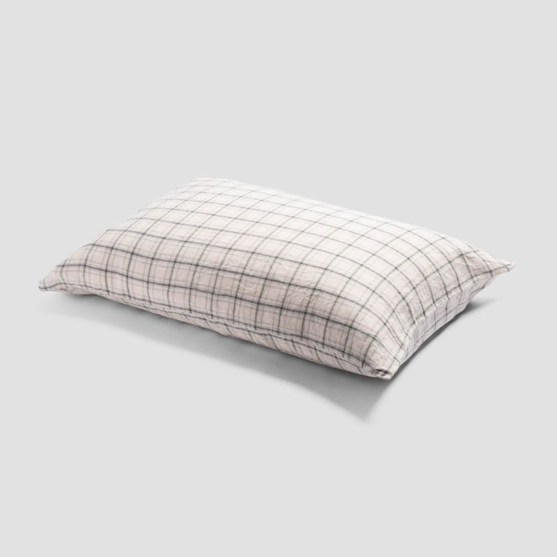 PigletinBed SmallPlaidCheckLinenBedding Pillowcase Natural 1 GreyBG