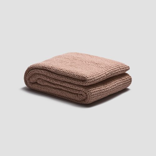 PigletinBed WaffleCottonThrow FrenchRose 1 GreyBG