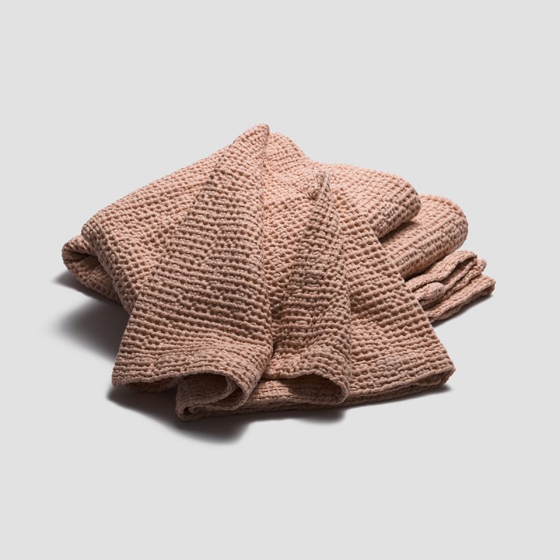 PigletinBed WaffleCottonThrow FrenchRose 3 GreyBG