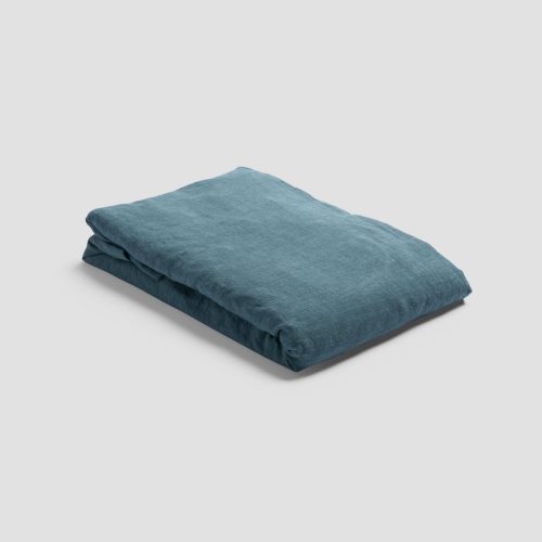 PigletinBed WaffleLinenCottonBedding FittedSheet Teal 1 GreyBG