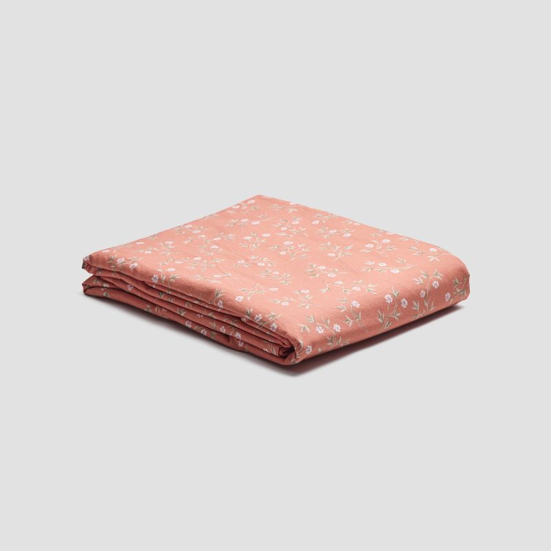 PigletinBed WashedCottonFittedSheet SpringSprig Apricot 1 GreyBG