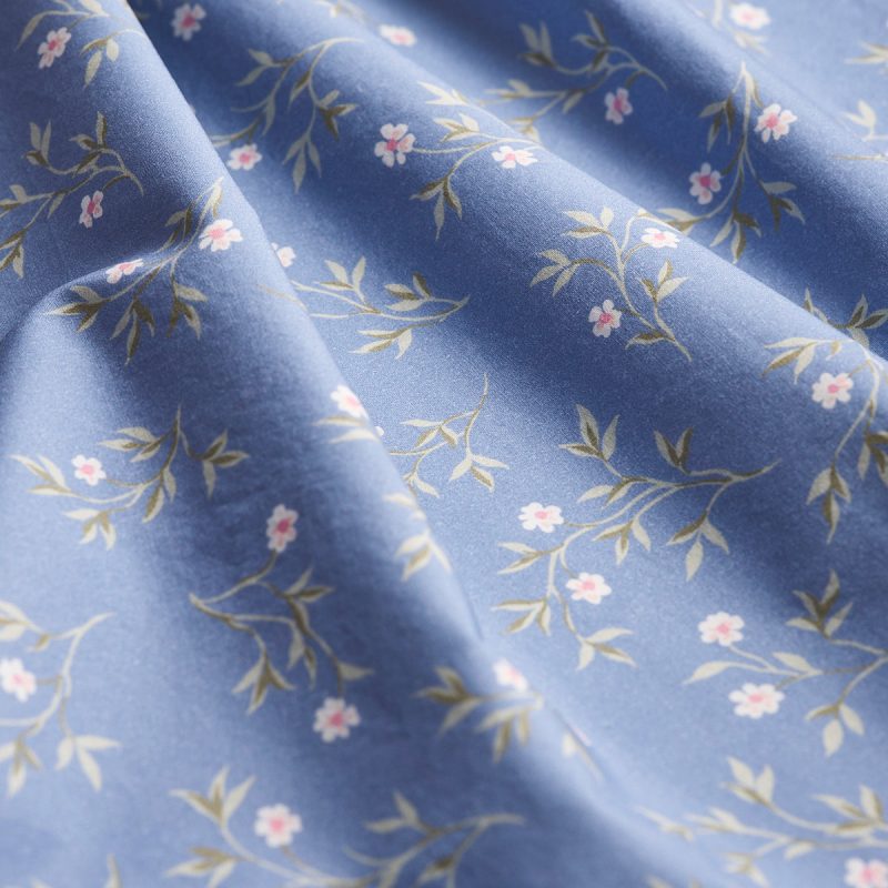 PigletinBed WashedCottonFlatSheet SpringSprig Iris 2 GreyBG