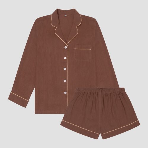 PigletinBed Women sLinenTencelPJ BarleyBrown ShortsSet