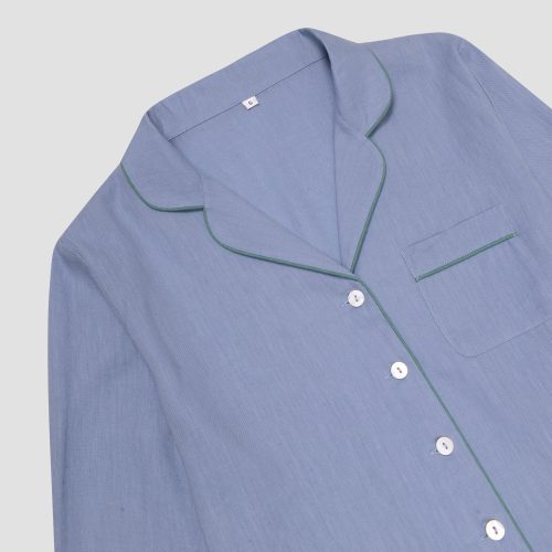 PigletinBed Women sLinenTencelPJ WaveBlue ShirtCollarDetail1