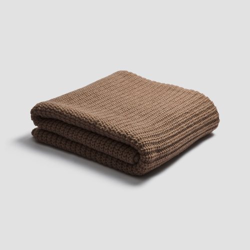 PigletinBed WoolBlendKnitThrow Caramel 1 GreyBG